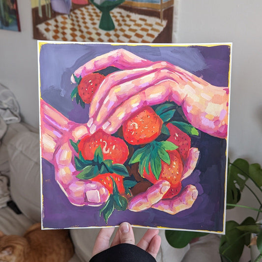 my hands are full - original gouache painting