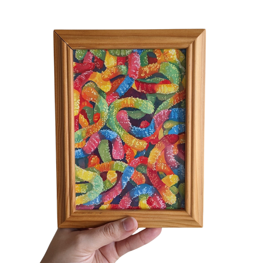 🍭 sour worms - original gouache painting