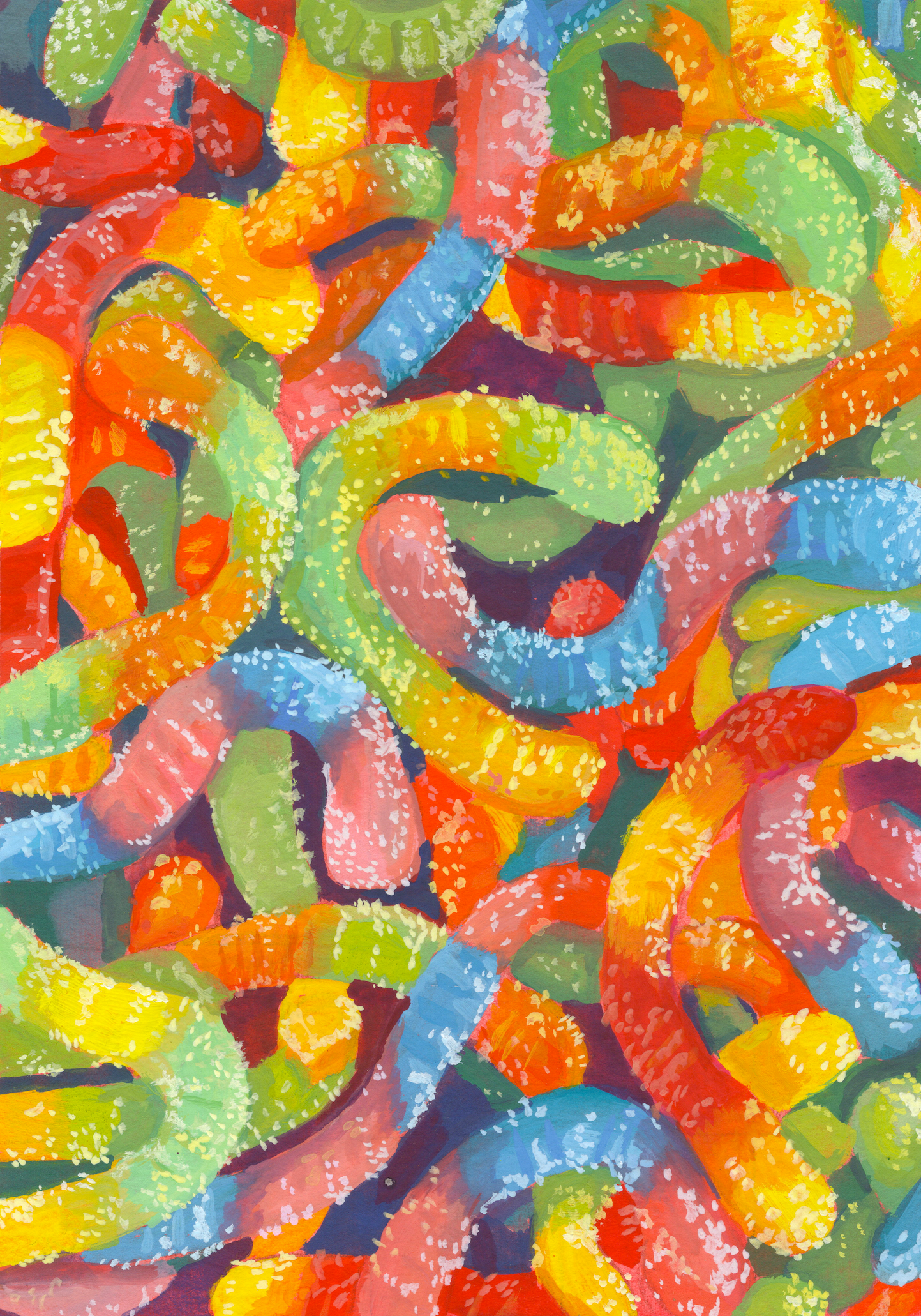 🍭 sour worms - original gouache painting